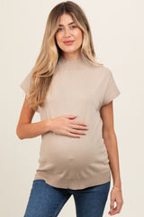 Beige Mock Neck Knit Maternity Top