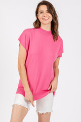 Fuchsia Mock Neck Knit Top