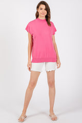 Fuchsia Mock Neck Knit Top