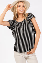 Black Striped Ruffle Sleeve Maternity Top