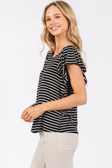 Black Striped Ruffle Sleeve Top