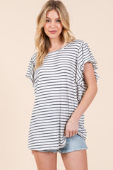 Ivory Striped Ruffle Sleeve Top