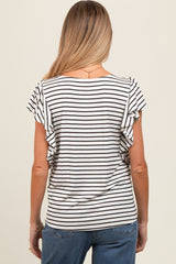 Ivory Striped Ruffle Sleeve Maternity Top