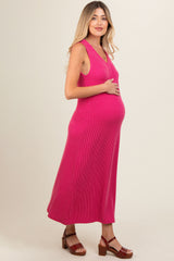 Fuchsia Sleeveless Ribbed Maternity Maxi Dress