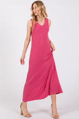 Fuchsia Sleeveless Ribbed Maternity Maxi Dress