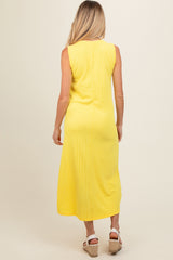 Yellow Sleeveless Ribbed Maternity Maxi Dress