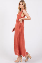 Rust Sleeveless Ribbed Maxi Dress