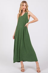 Green Sleeveless Ribbed Maxi Dress