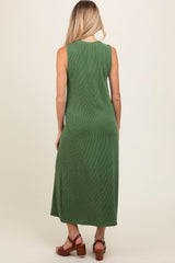 Green Sleeveless Ribbed Maternity Maxi Dress