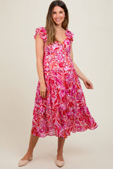 Fuchsia Floral Flutter Sleeve Maternity Dress