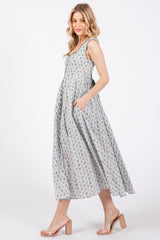 Light Blue Floral Button Front Sleeveless Maxi Dress