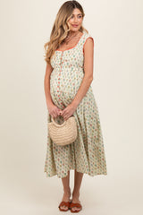 Cream Floral Button Front Sleeveless Maternity Maxi Dress