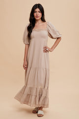 Beige Lace Insert Maxi Dress