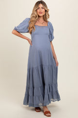 Blue Lace Insert Maternity Maxi Dress