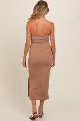 Taupe Strapless Twist Maternity Dress