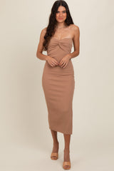 Taupe Strapless Twist Dress