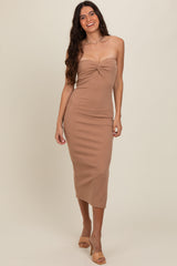 Taupe Strapless Twist Dress