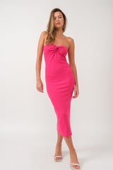 Fuchsia Strapless Twist Maternity Dress