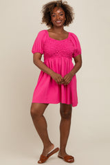 Pink Textured Bodice Maternity Dress