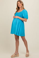 Turquoise Textured Bodice Maternity Dress