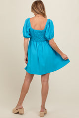 Turquoise Textured Bodice Maternity Dress