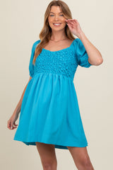 Turquoise Textured Bodice Maternity Dress