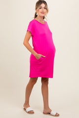 Hot Pink Short Sleeve T-Shirt Maternity Dress