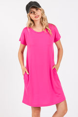 Hot Pink Short Sleeve T-Shirt Dress