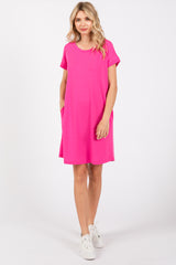 Hot Pink Short Sleeve T-Shirt Dress