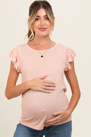 Orange Striped Ruffle Smocked Maternity Top