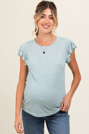 Teal Striped Ruffle Smocked Maternity Top