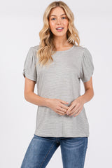 Ivory Striped Short Puff Sleeve Maternity Top