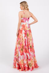 Pink Floral Top Accent Tiered Maxi Dress