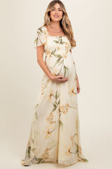 Yellow Floral Smocked Maternity Maxi Dress