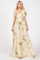 Yellow Floral Smocked Maternity Maxi Dress