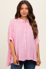 Fuchsia Striped Button Up Dolman Maternity Top