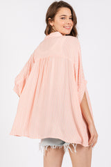 Peach Striped Button Up Dolman Top