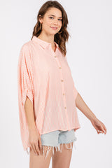 Peach Striped Button Up Dolman Top