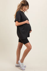 Charcoal Biker Shorts Maternity Set