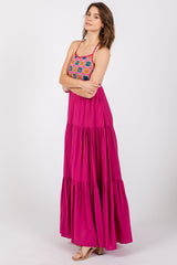 Magenta Crochet Cutout Halter Maxi Dress