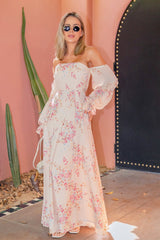 Blush Print Chiffon Drop Sleeve Maxi