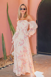 Blush Print Chiffon Drop Sleeve Maxi