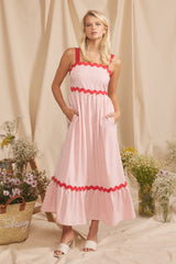 Pink Contrast Trim Maxi Dress