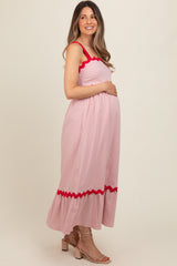 Pink Contrast Trim Maternity Maxi Dress