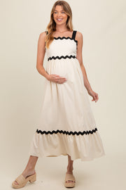 Cream Contrast Trim Maternity Maxi Dress