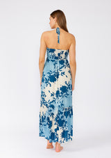 Blue Floral Smocked Halter Maxi Dress