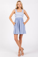 Light Blue Ric Rack Accent Sleeveless Dress