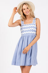 Light Blue Ric Rack Accent Sleeveless Dress