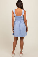 Light Blue Ric Rack Accent Sleeveless Maternity Dress