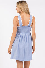 Light Blue Ric Rack Accent Sleeveless Dress